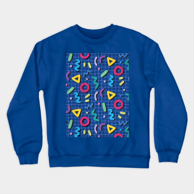 Blue Memphis Pattern Crewneck Sweatshirt by CatyArte